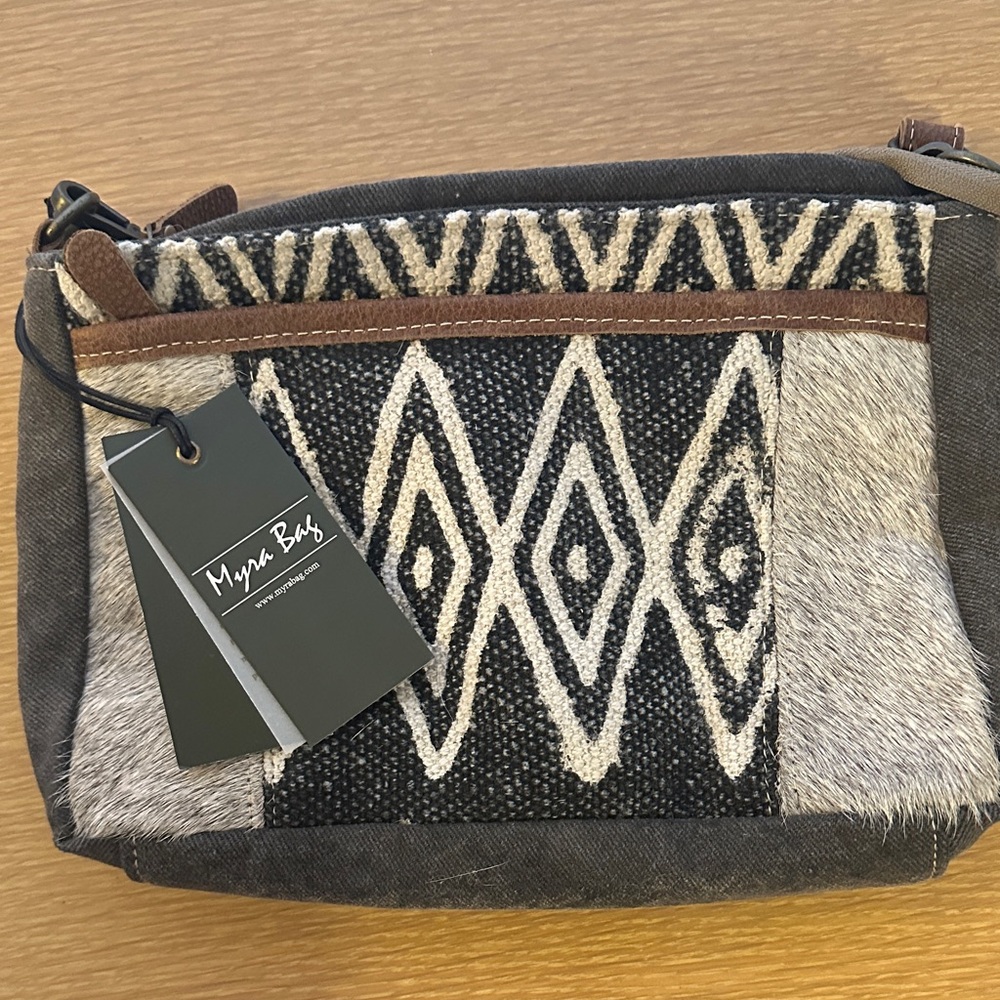 Myra Bag Black and Cream Geometric Crossbody